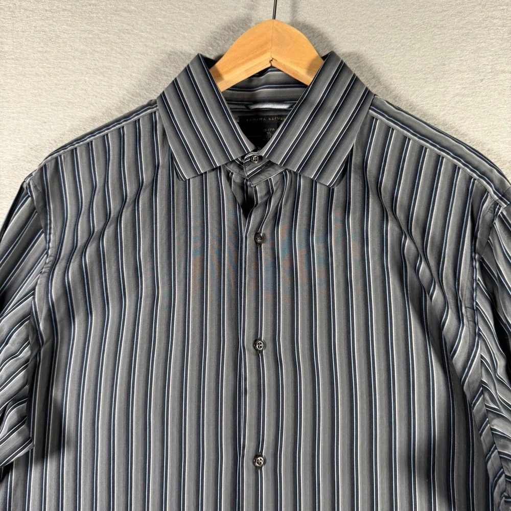 Banana Republic Mens XL Striped Button Down Shirt Grey Blue Cotton 334351-00